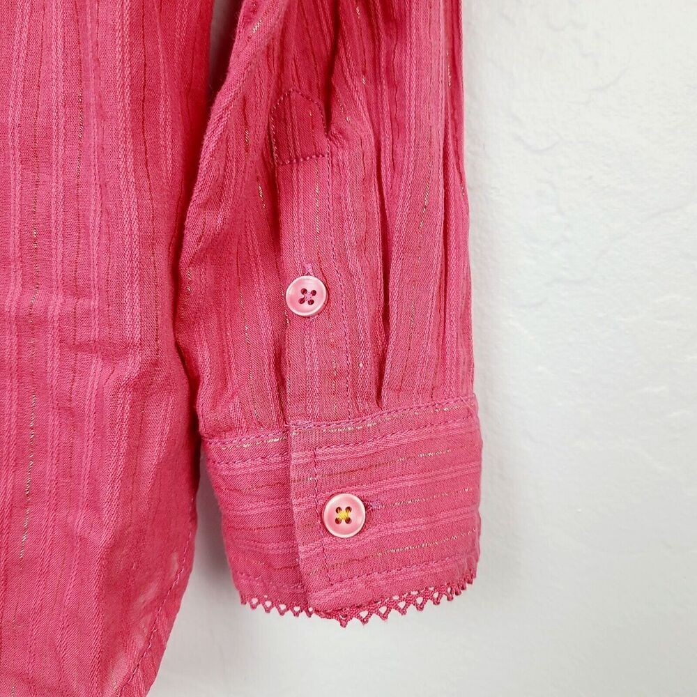 Pilcro Top 4 Raspberry Red Embroidered Lace Metallic Thread Button-Front Blouse - Picture 7 of 11
